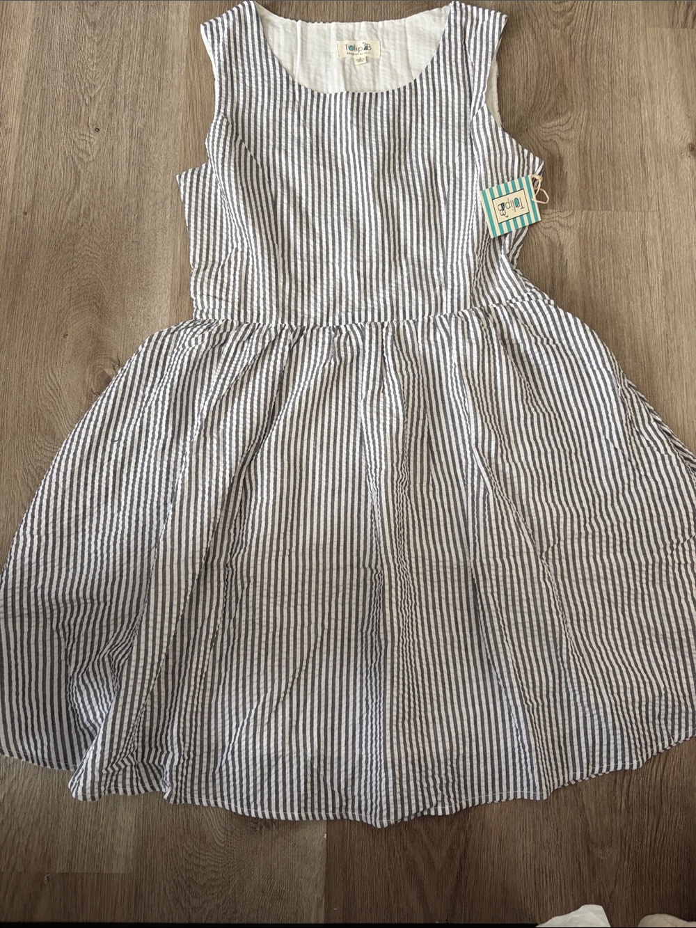 Girls Sleeveless Seersucker Dress - Navy & White Stripes